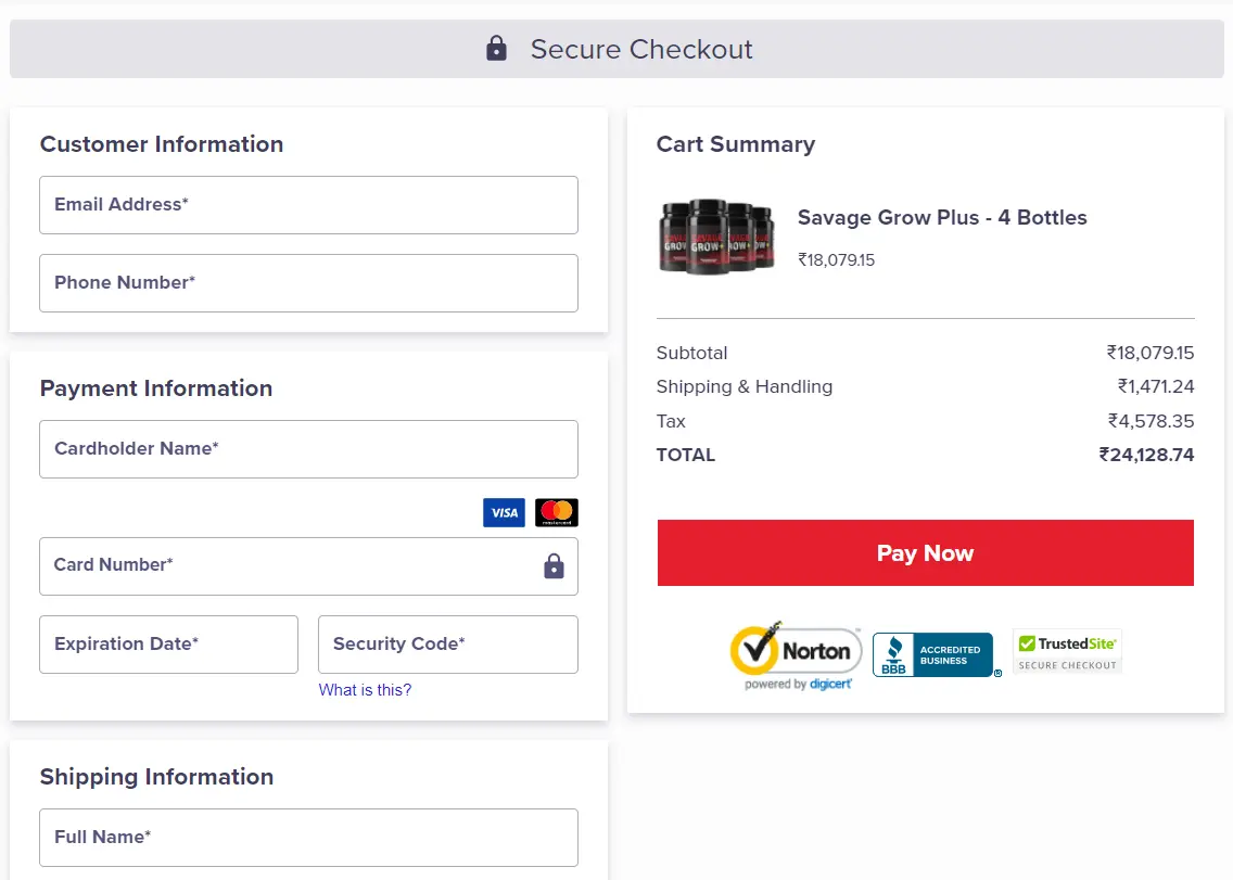 Savage Grow Plus order page